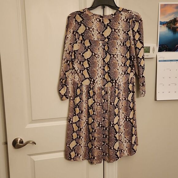 Maeve by Anthropologie "Juno" V-Neck 3/4 Sleeve Brown Snakeskin Dress Size M - Picture 7 of 7